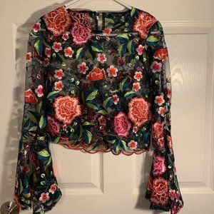 Embroidered Bell Sleeve Top